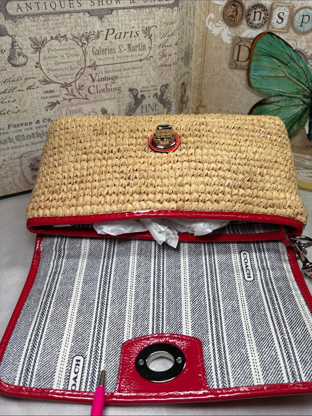 Coach Straw Raffia Woven Wristlet Clutch Wallet Bag #49103 EUC - Picture 9 of 11